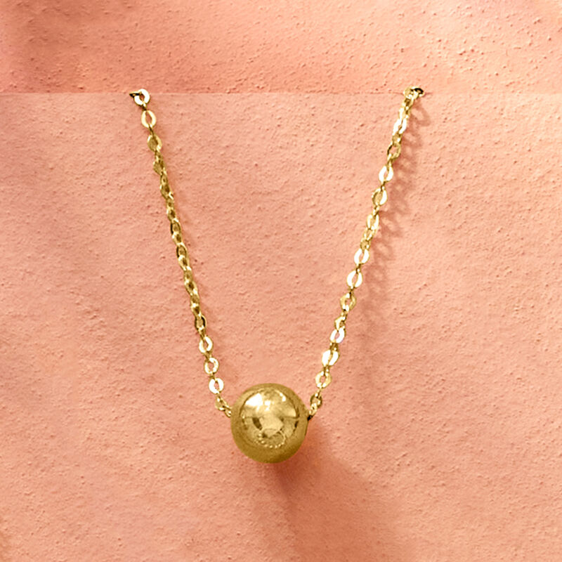 Italian 6mm 14kt Yellow Gold Bead Necklace. 16" image number 2
