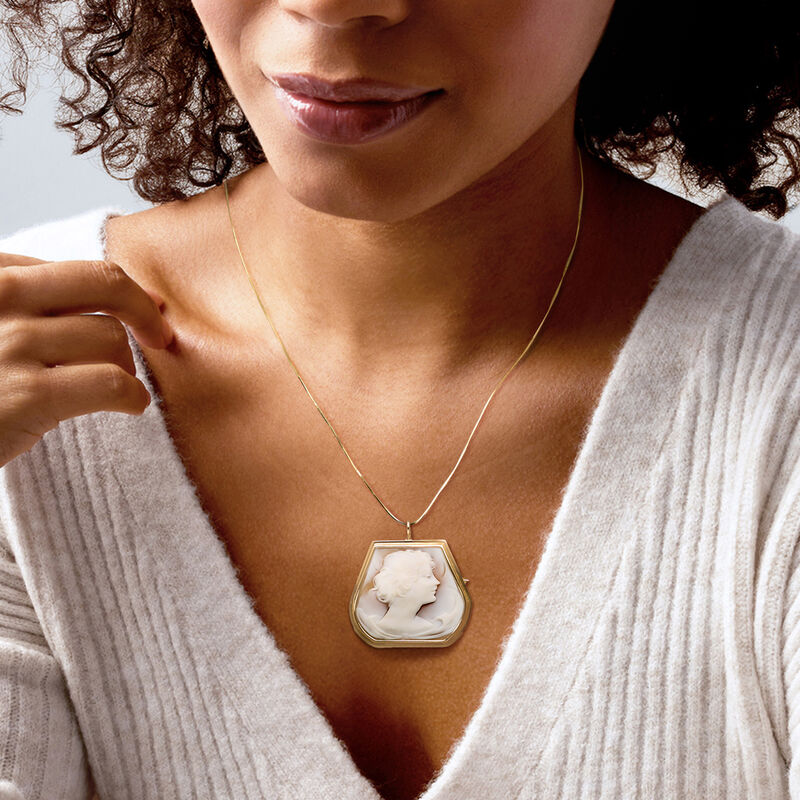 C. 1980 Vintage Brown Shell Cameo Pin/Pendant in 14kt Yellow Gold image number 1