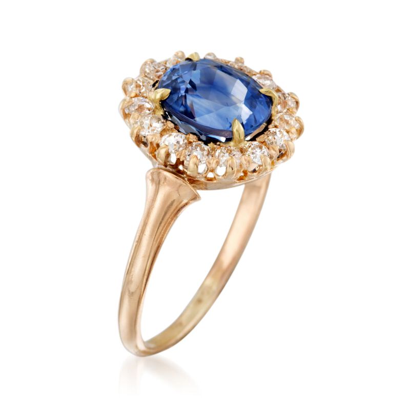 C. 1990 Vintage 2.49 Carat Sapphire and .40 ct. t.w. Diamond Ring in 14kt Yellow Gold. Size 7 image number 2