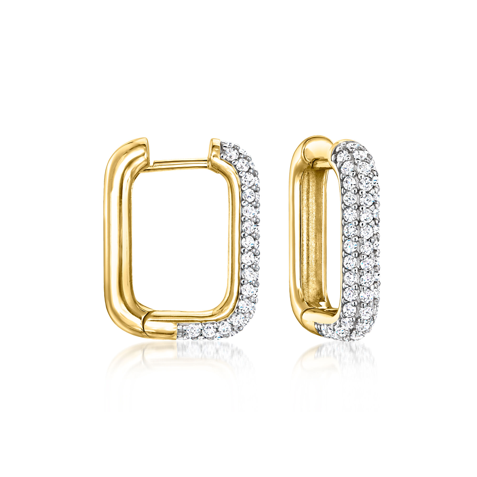 Italian .90 ct. t.w. CZ Small Paper Clip Link Hoop Earrings in