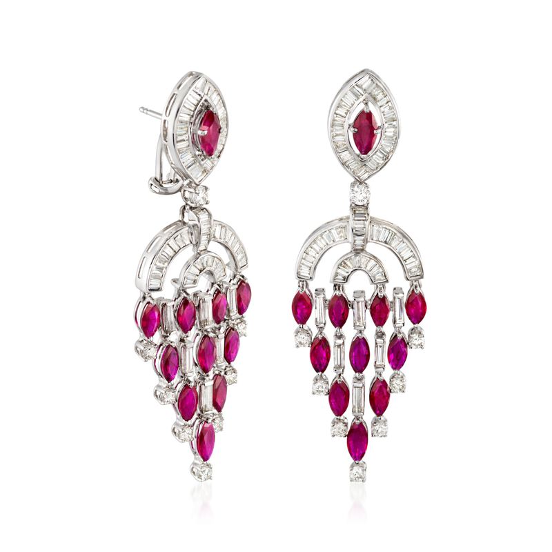 8.50 ct. t.w. Ruby and 6.00 ct. t.w. Diamond Chandelier Earrings in 18kt White Gold image number 2