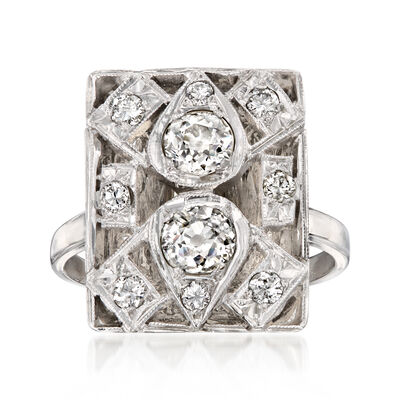 C. 1950 Vintage 1.05 ct. t.w. Diamond Open-Space Rectangle Ring in 14kt White Gold