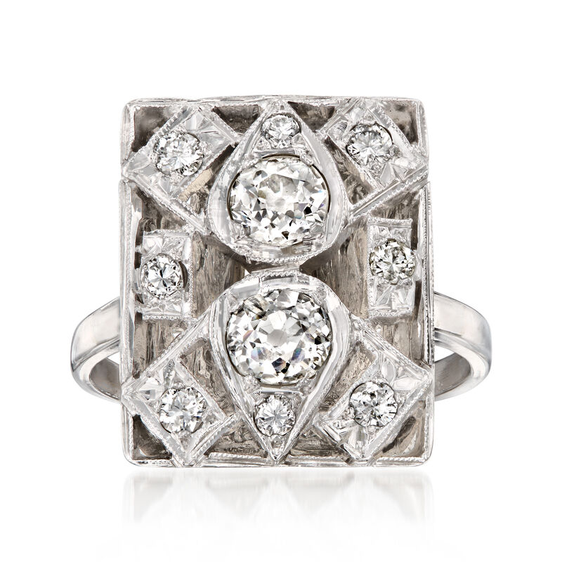 C. 1950 Vintage 1.05 ct. t.w. Diamond Open-Space Rectangle Ring in 14kt White Gold. Size 7 image number 0