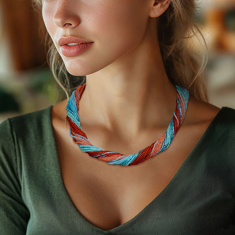 Italian Multicolored Murano Glass Bead Torsade Necklace with 18kt Gold Over Sterling image number 1