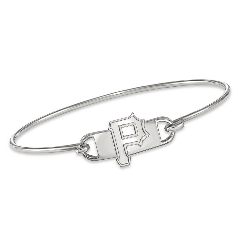 Sterling Silver MLB Pittsburgh Pirates Small Center Wire Bangle Bracelet. 7&quot; image number 0