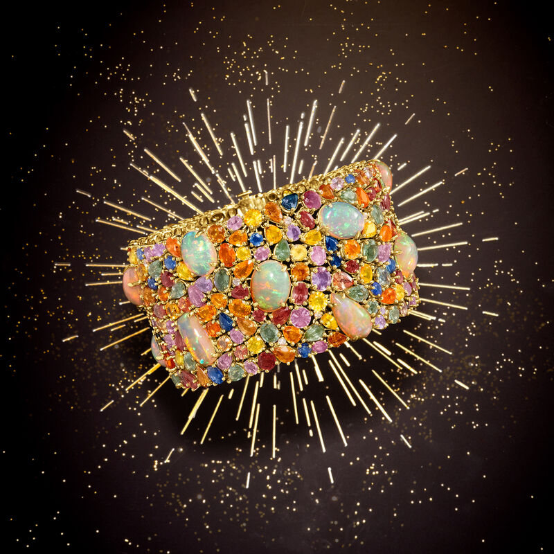 Opal and 100.00 ct. t.w. Multicolored Sapphire Bracelet with 1.30 ct. t.w. Diamonds in 18kt Yellow Gold image number 2