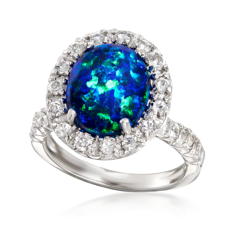 Blue Synthetic Opal and 1.10 ct. t.w. White Topaz Ring in Sterling Silver image number 3