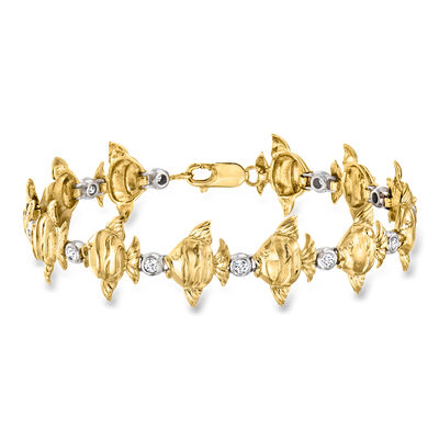 C. 1980 Vintage .16 ct. t.w. Diamond Fish Bracelet in 14kt Two-Tone Gold