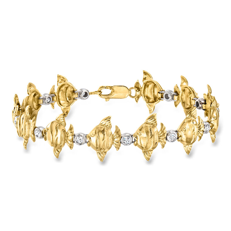 C. 1980 Vintage .16 ct. t.w. Diamond Fish Bracelet in 14kt Two-Tone Gold. 7" image number 0