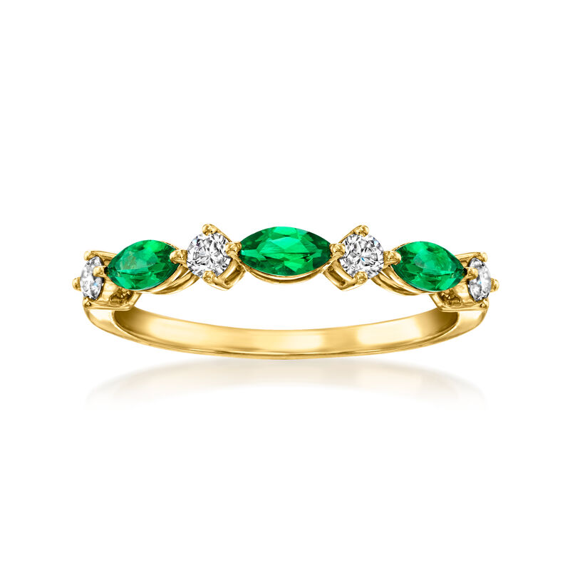 .30 ct. t.w. Lab-Grown Emerald and .20 ct. t.w. Lab-Grown Diamond Ring in 18kt Gold Vermeil image number 0