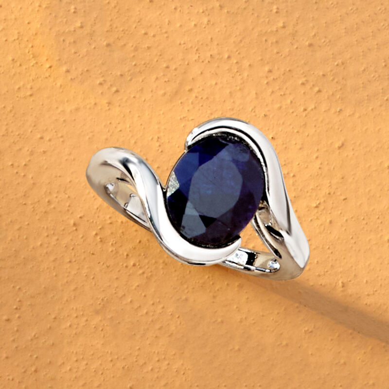 3.20 Carat Sapphire Ring in Sterling Silver. Size 9 image number 3