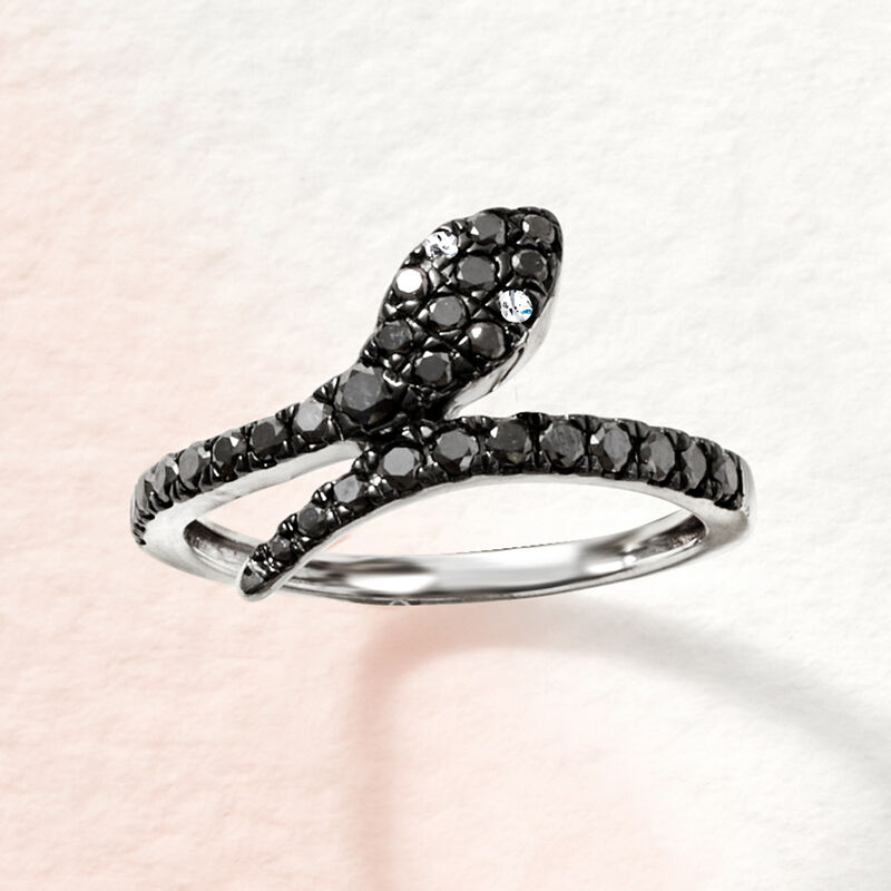 .50 ct. t.w. Black and White Diamond Snake Bypass Ring in Sterling Silver image number 3
