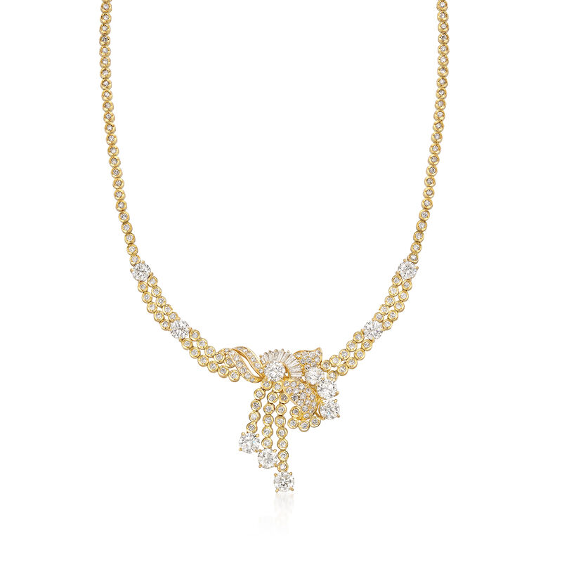 C. 1990 Vintage 11.00 ct. t.w. Diamond Cluster Necklace in 18kt Yellow Gold. 16.5&quot; image number 1