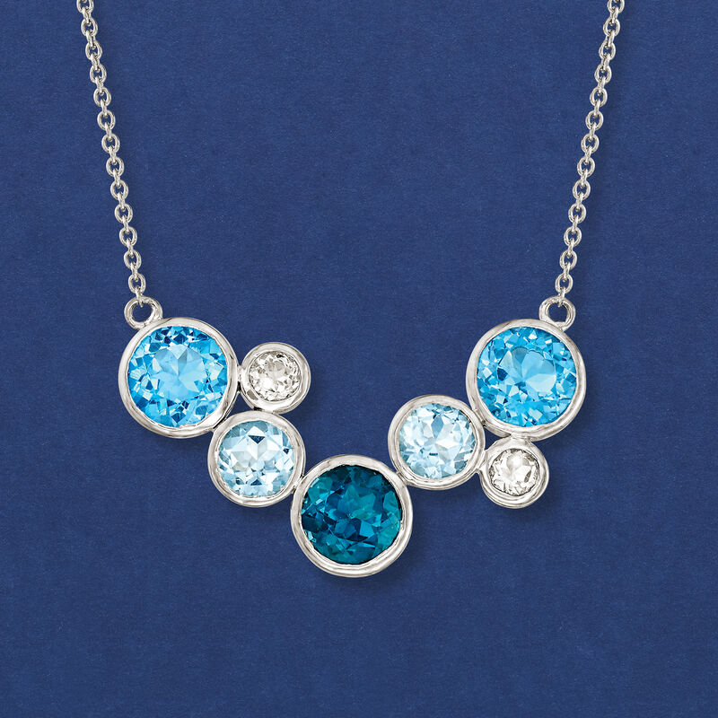 9.60 ct. t.w. Tonal Blue and White Topaz Bezel Necklace in Sterling Silver image number 3