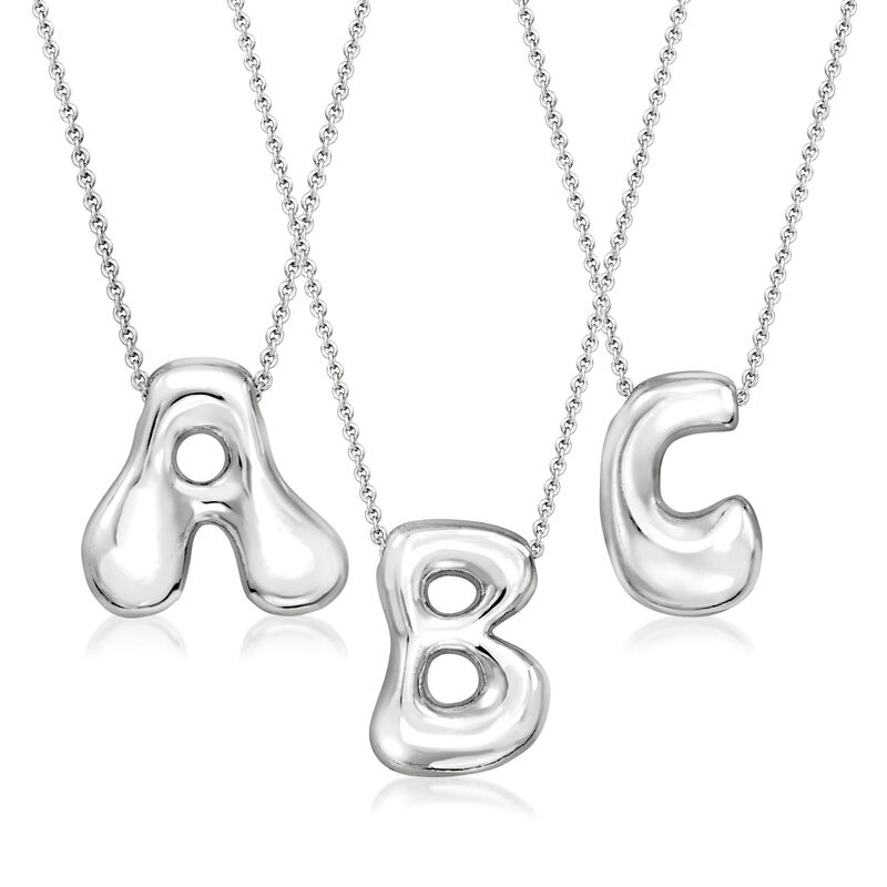 Sterling Silver-Plated Bubble Letter Initial Necklace image number 0
