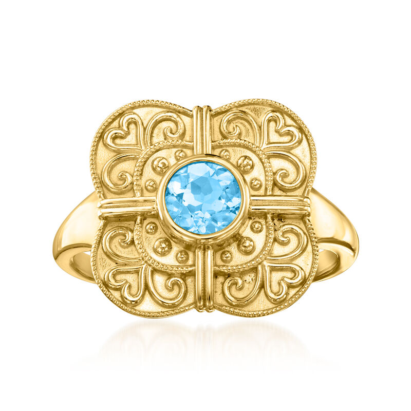 .40 Carat Swiss Blue Topaz Etruscan-Style Ring in 18kt Gold Over Sterling image number 0