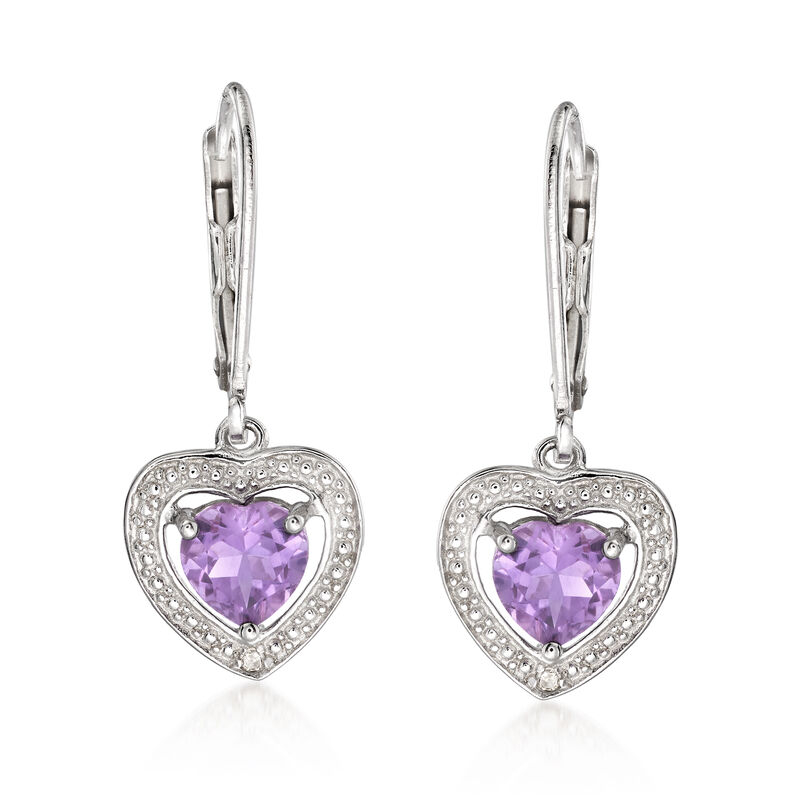 1.10 ct. t.w. Amethyst Heart Drop Earrings with Diamond Accents in Sterling Silver  image number 0