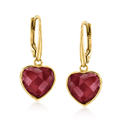 11.00 ct. t.w. Ruby Heart Drop Earrings in 18kt Gold Over Sterling