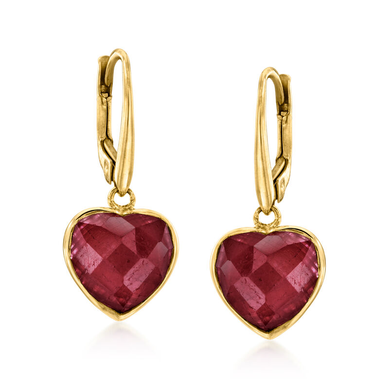 11.00 ct. t.w. Ruby Heart Drop Earrings in 18kt Gold Over Sterling image number 0