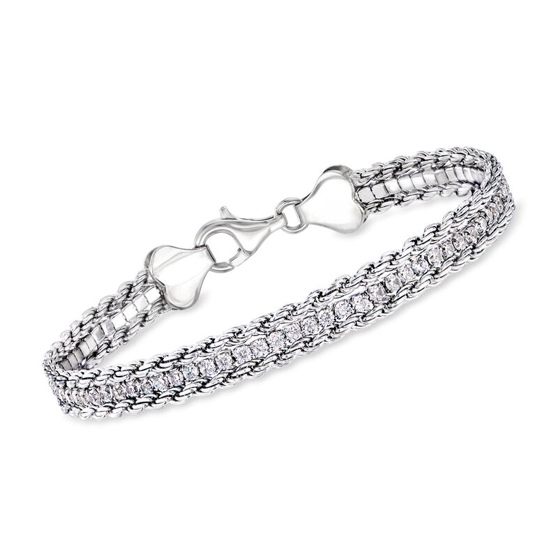 2.00 ct. t.w. CZ Three-Row Rope-Chain Bracelet in Sterling Silver image number 0