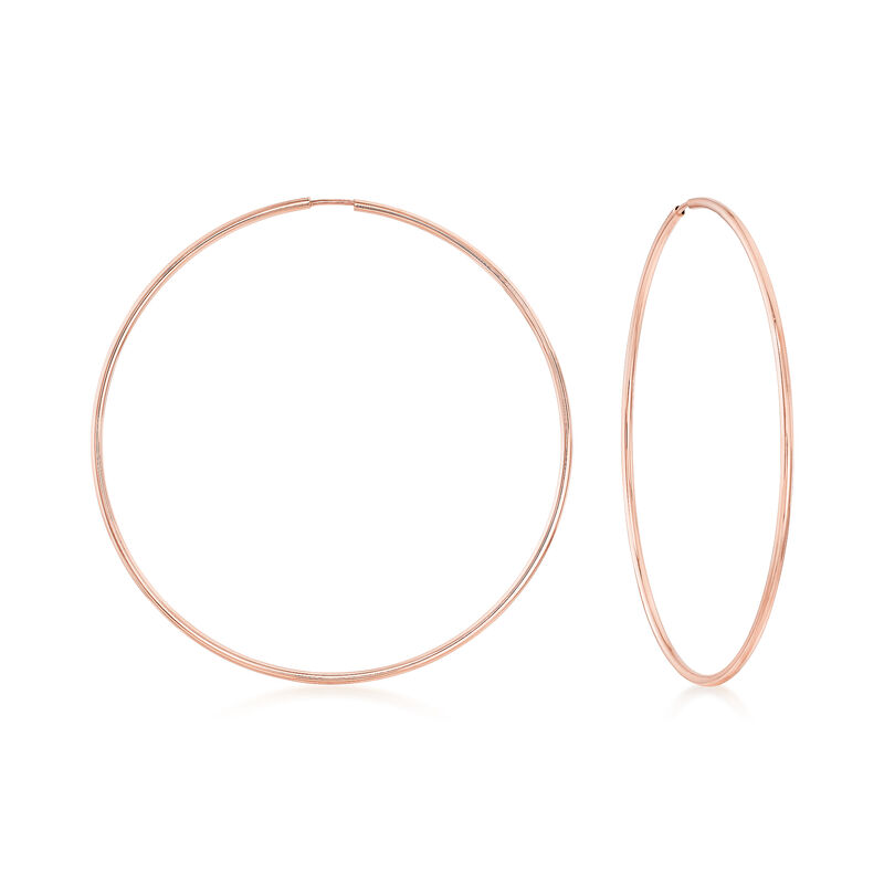 1.5mm 14kt Rose Gold Endless Hoop Earrings. 2 1/4&quot; image number 0