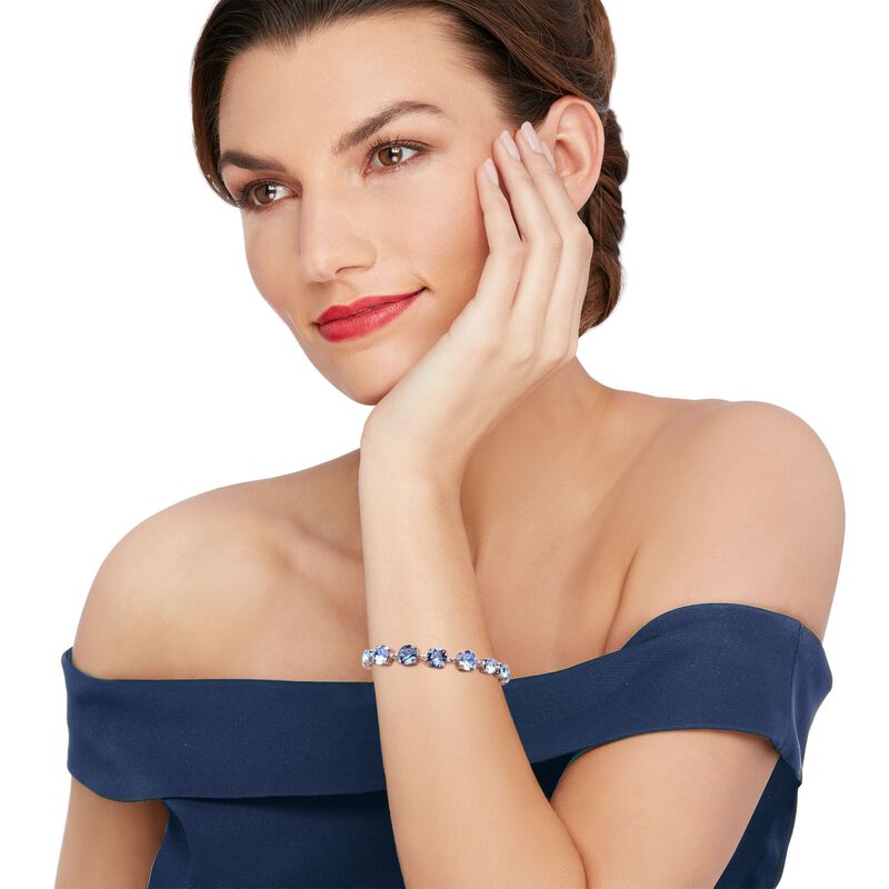 Italian Sterling Silver Bracelet with Tonal Blue and Clear Swarovski Crystals image number 1