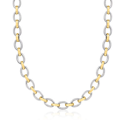 Sterling Silver and 18kt Gold Over Sterling Oval-Link Necklace