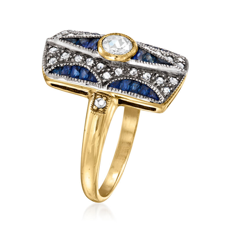 C. 1980 Vintage .45 ct. t.w. Diamond and .36 ct. t.w. Sapphire Ring in 18kt Two-Tone Gold image number 2