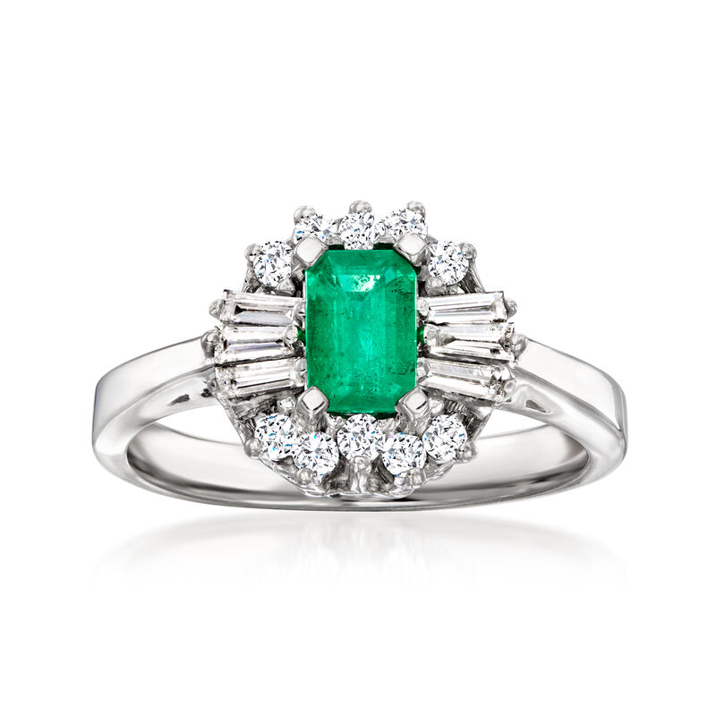 .60 Carat Emerald and .50 ct. t.w. Diamond Ring in 14kt White Gold. Size 6.5 image number 0