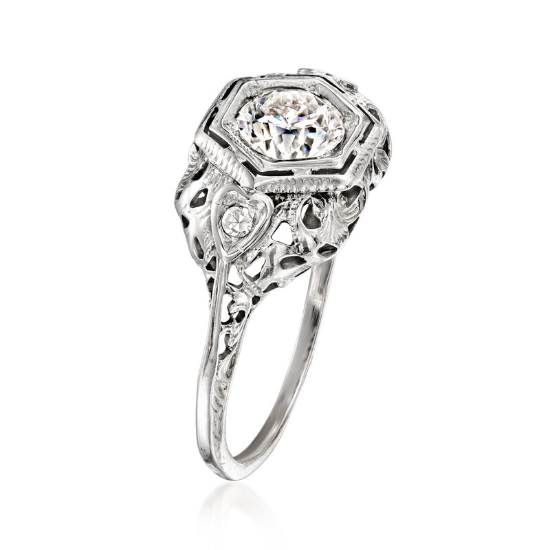 C. 1950 Vintage .75 Carat Diamond Filigree Ring with Diamonds in 18kt White Gold. Size 5.75 image number 2