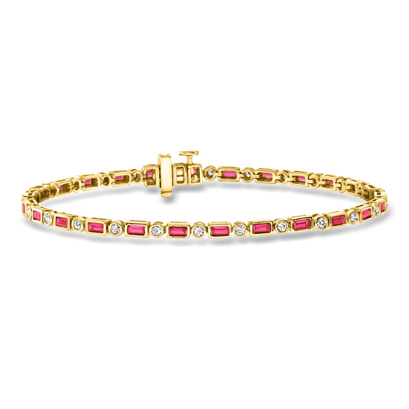 1.30 ct. t.w. Lab-Grown Ruby and .50 ct. t.w. Lab-Grown Diamond Tennis Bracelet in 18kt Gold Vermeil image number 0