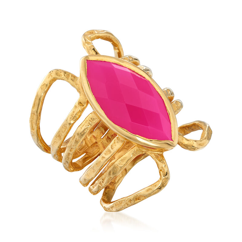 9x18mm Pink Agate Ring in 18kt Gold Over Sterling image number 2