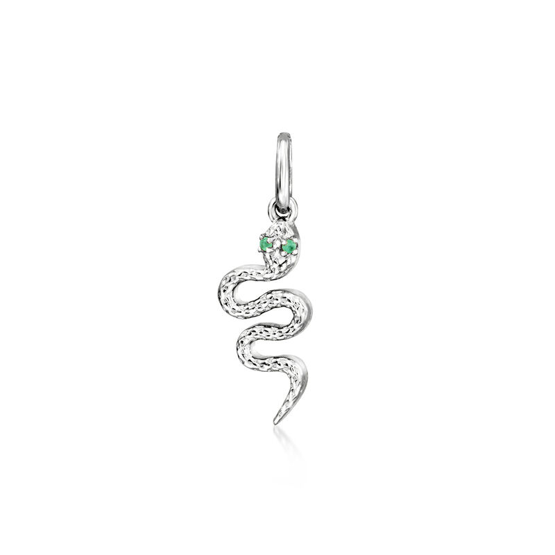 Diamond and Emerald Snake Charm in Sterling Silver  image number 1