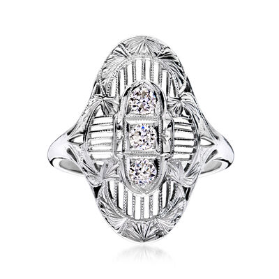 C. 1950 Vintage .30 ct. t.w. Diamond Filigree Ring in 18kt White Gold