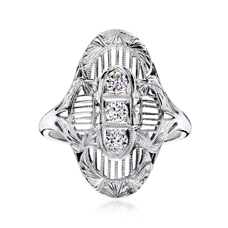 C. 1950 Vintage .30 ct. t.w. Diamond Filigree Ring in 18kt White Gold. Size 7 image number 0