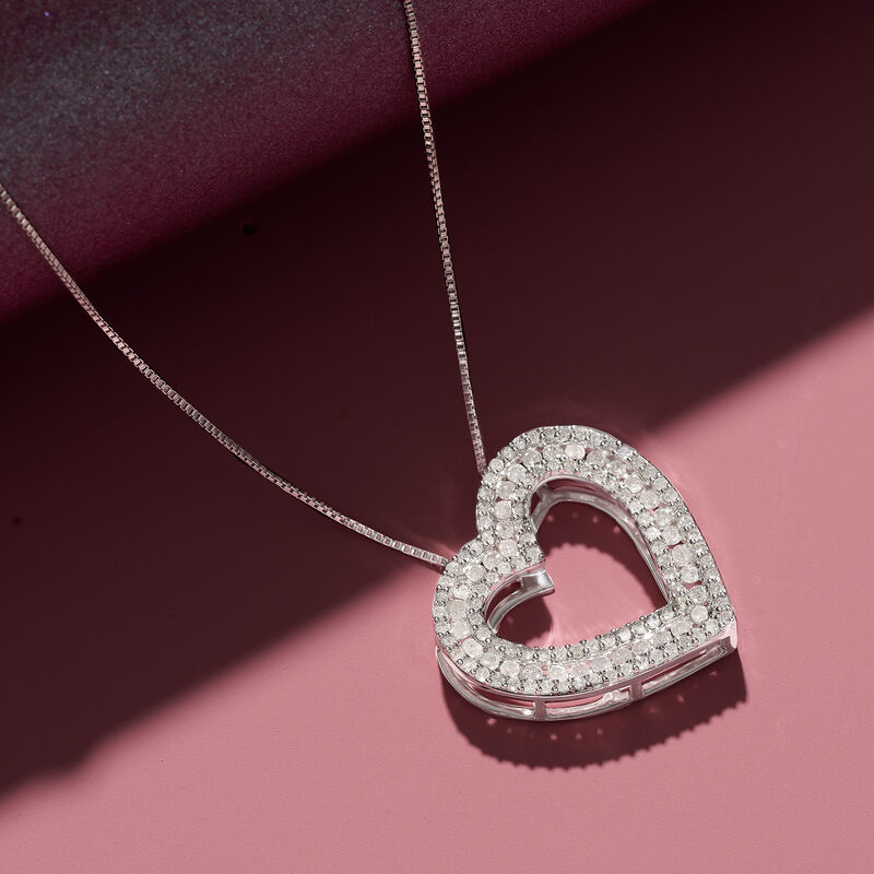 1.00 ct. t.w. Diamond Heart Pendant Necklace in Sterling Silver. 18&quot; image number 3