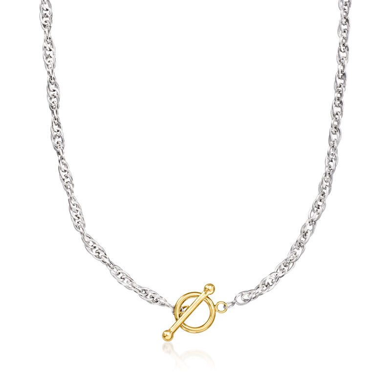 Sterling Silver and 18kt Gold Over Sterling Singapore-Chain Toggle Necklace image number 0
