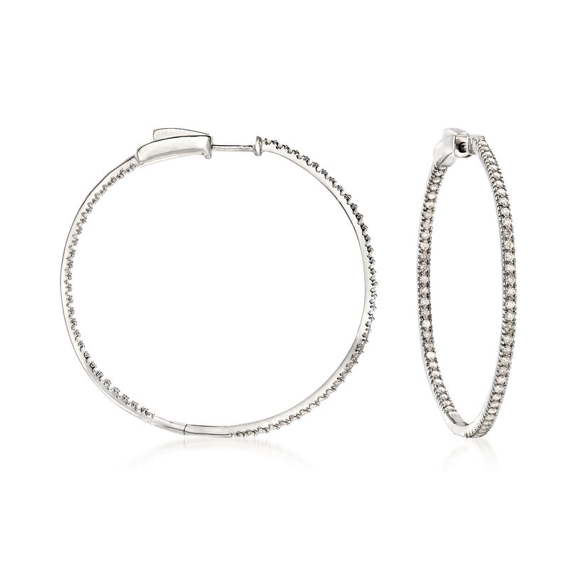 1.00 ct. t.w. Diamond Inside-Outside Hoop Earrings in Sterling Silver. 1 1/2&quot; image number 0