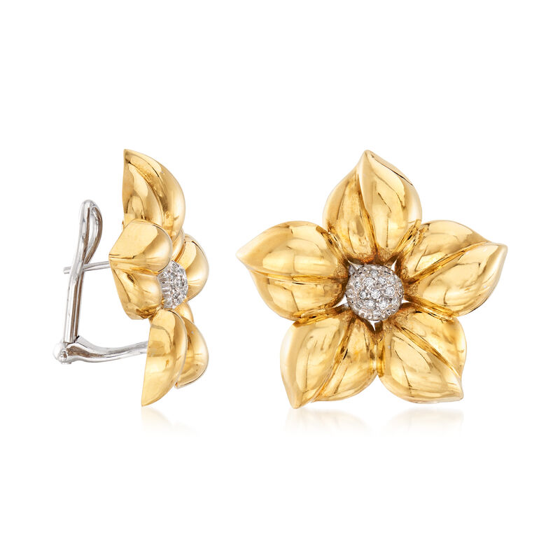 C. 1980 Vintage .25 ct. t.w. Diamond Flower Earrings in 18kt Yellow Gold image number 2