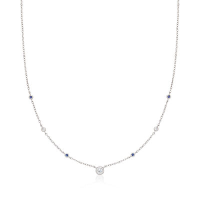 .15 ct. t.w. Lab-Grown Diamond Station Necklace with Sapphires in Sterling Silver