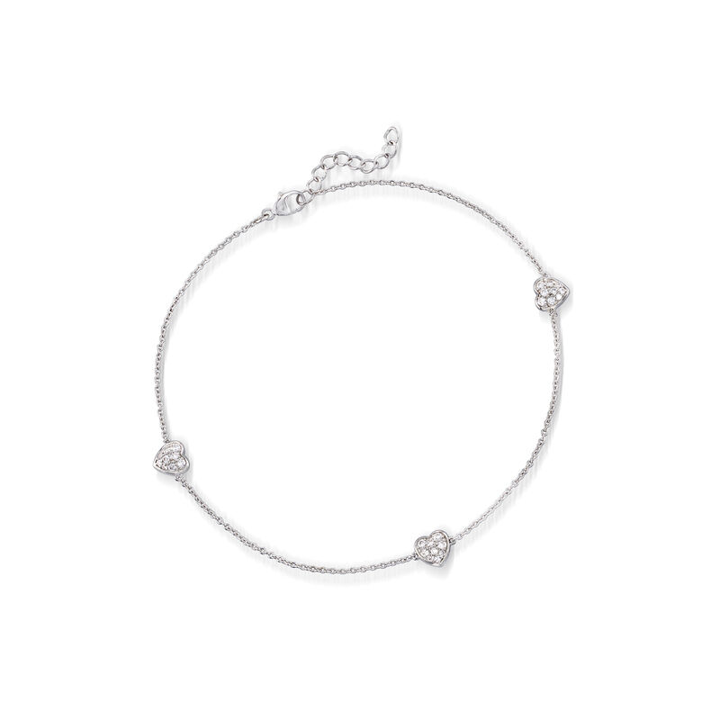 .45 ct. t.w. CZ Heart Anklet in Sterling Silver. 10&quot; image number 0
