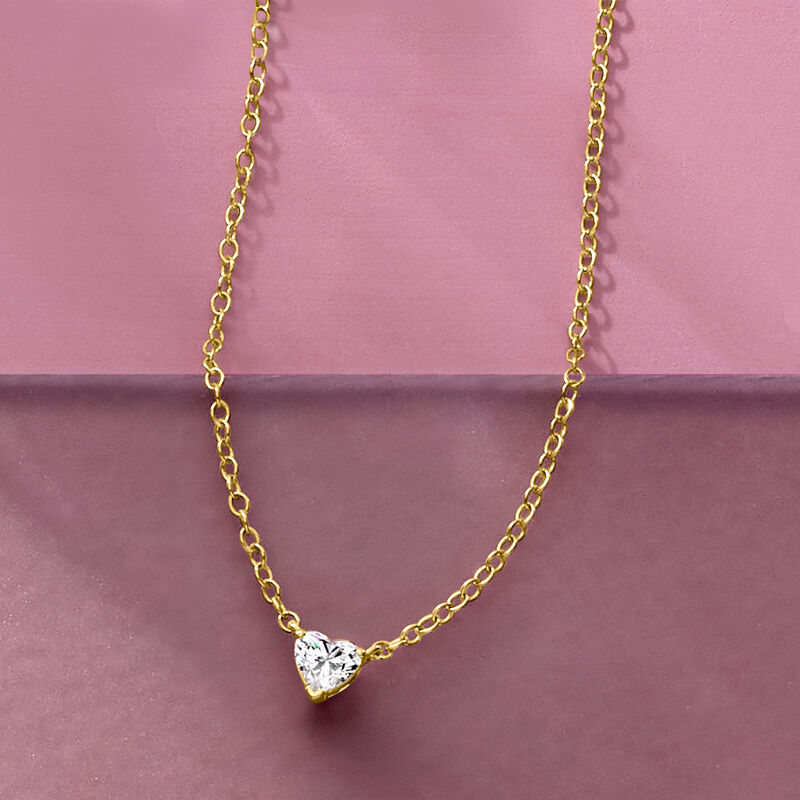 .20 Carat Heart-Shaped Lab-Grown Diamond Solitaire Necklace in 14kt Yellow Gold. 16&quot; image number 2