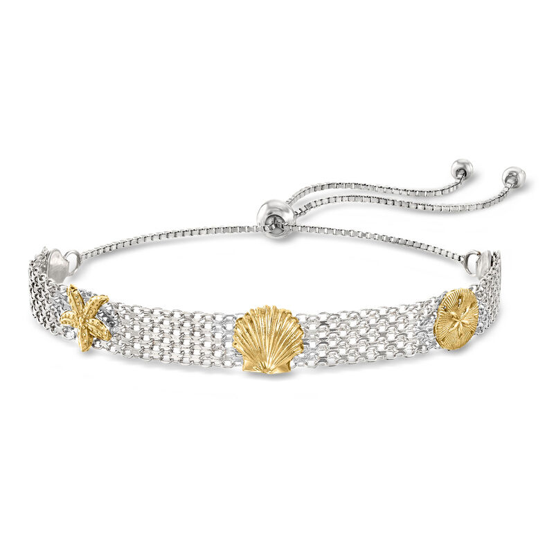 Sterling Silver and 18kt Gold Over Sterling Sea Life Bismark-Link Bolo Bracelet  image number 0