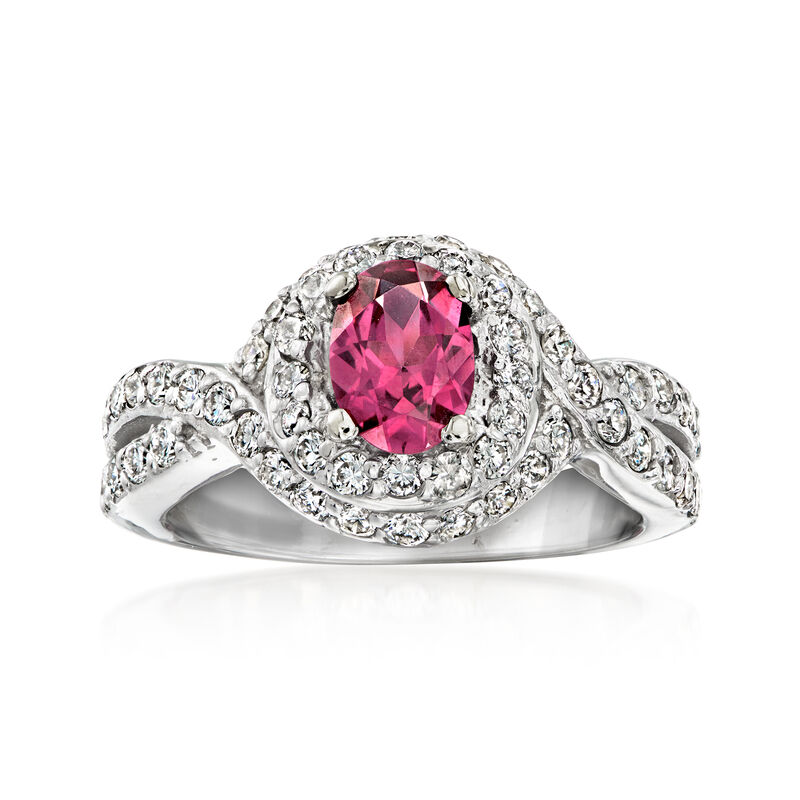 C. 1990 Vintage 1.10 Carat Rhodolite Garnet and 1.50 ct. t.w. Diamond Ring in 14kt White Gold. Size 6.5 image number 0