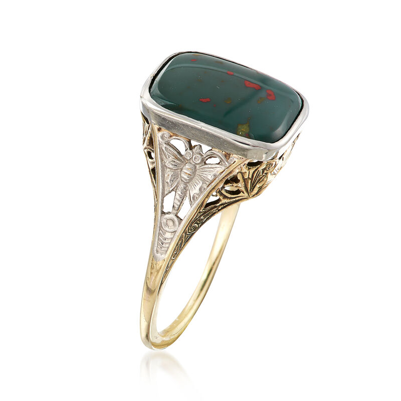 C. 1910 Vintage Bloodstone Filigree Ring in Platinum and 14kt Yellow Gold image number 2