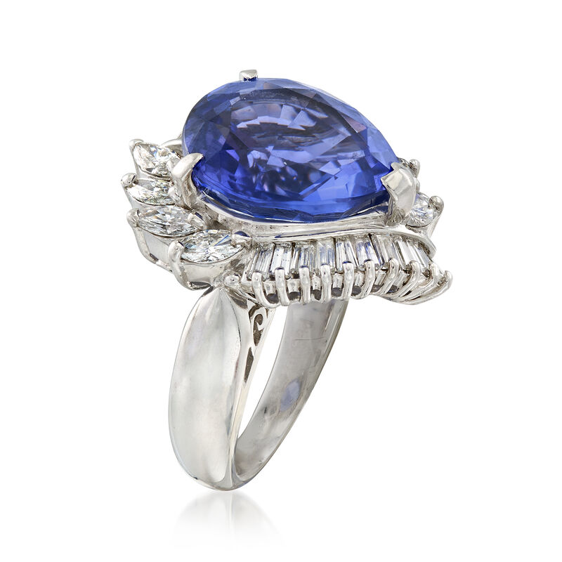 C. 1980 Vintage 8.71 Carat Tanzanite and 1.60 ct. t.w. Diamond Ring in Platinum. Size 6.5 image number 2