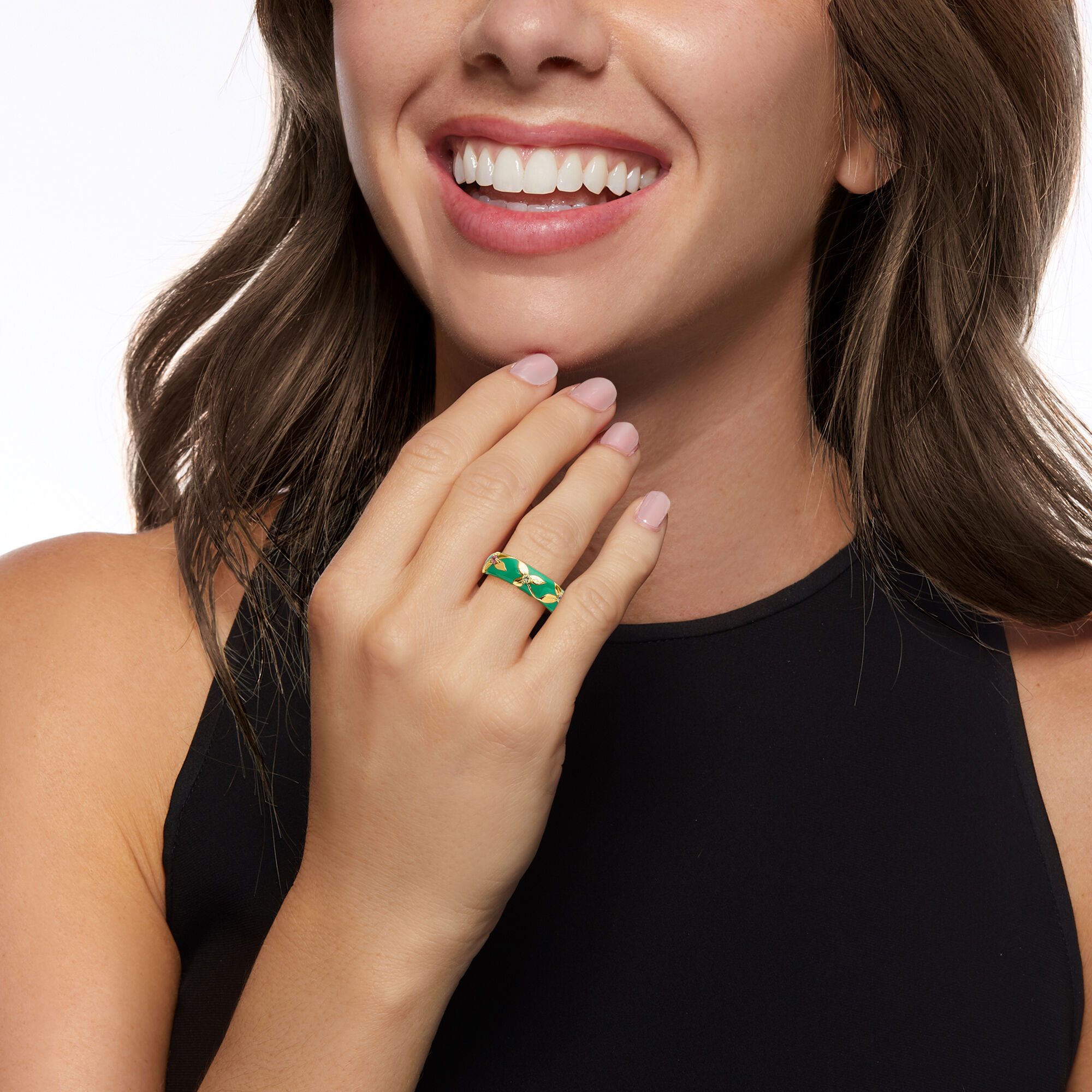 12 ct. t.w. Multi Gemstone Floral Ring with Green Enamel in 18kt Gold Over Sterling