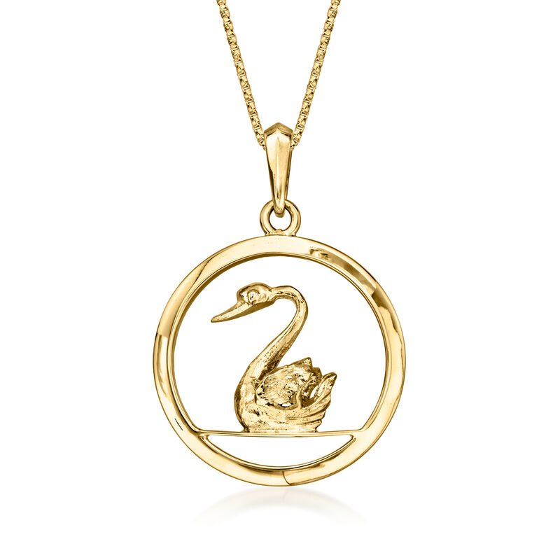 C. 1980 Vintage 14kt Yellow Gold Swan Pendant Necklace. 18" image number 0