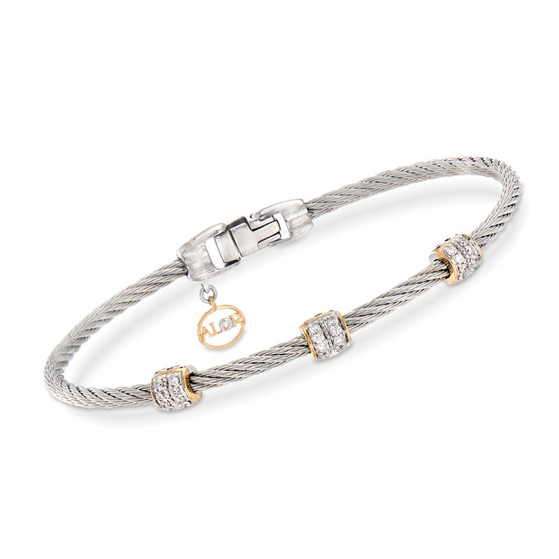 ALOR &quot;Classique&quot; .21 ct. t.w. Diamond Gray Stainless Steel Cable Bracelet image number 0