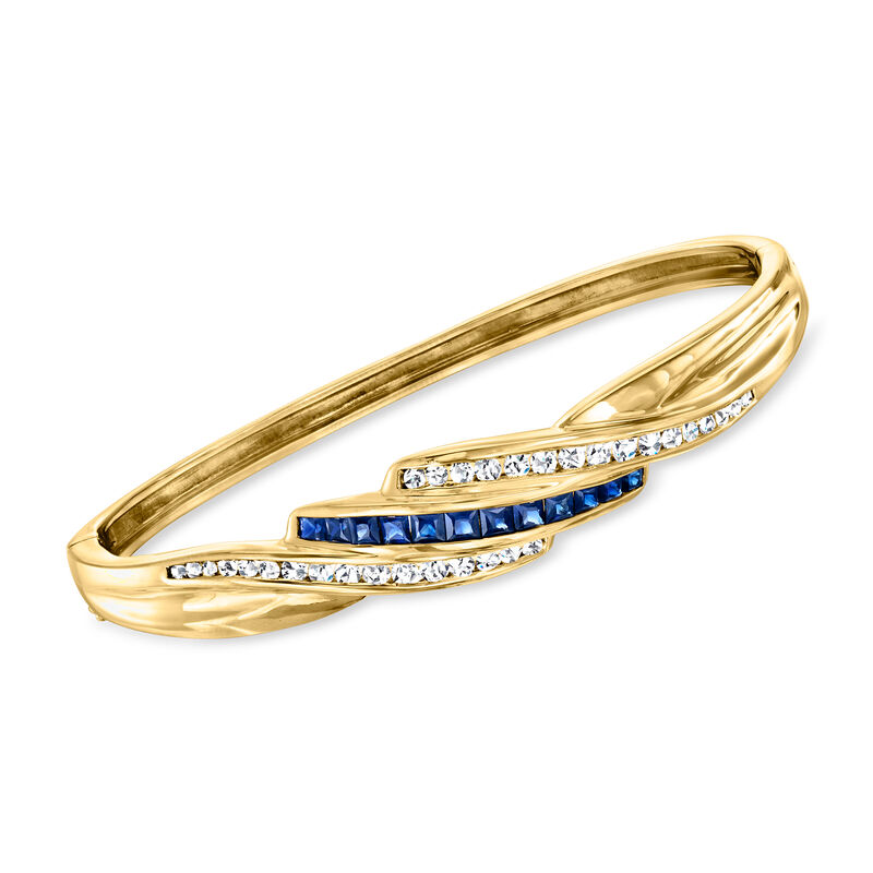 C. 1980 Vintage 1.50 ct. t.w. Sapphire and 1.00 ct. t.w. Diamond Bangle Bracelet in 18kt Yellow Gold. 7&quot; image number 0